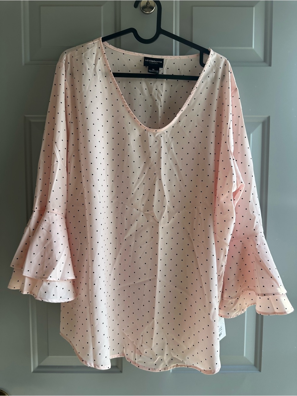 Liz Claiborne Light Pink Polka Dot Ruffle Sleeve Blouse